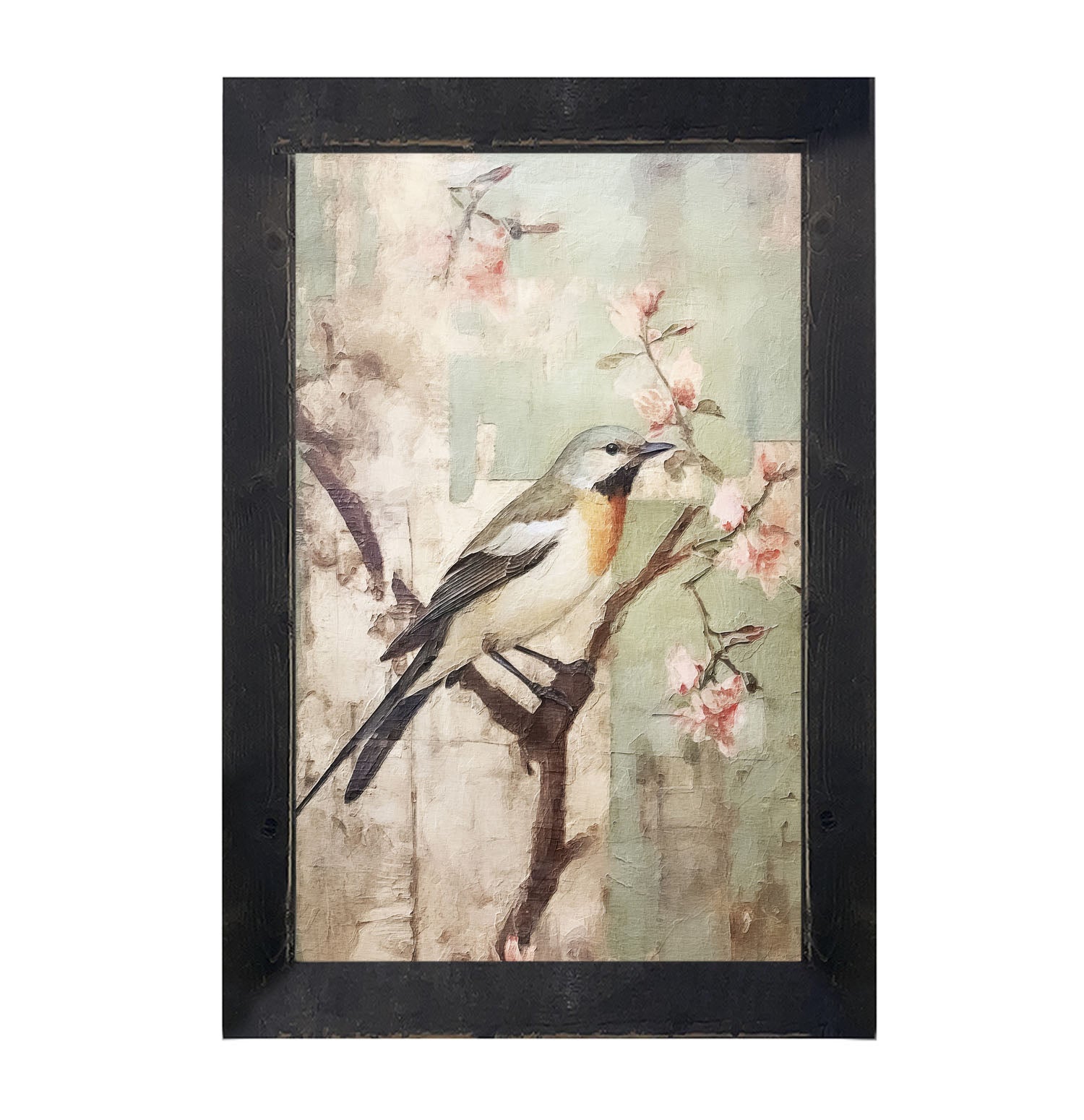 Red-breasted bird on branch - Framed Art