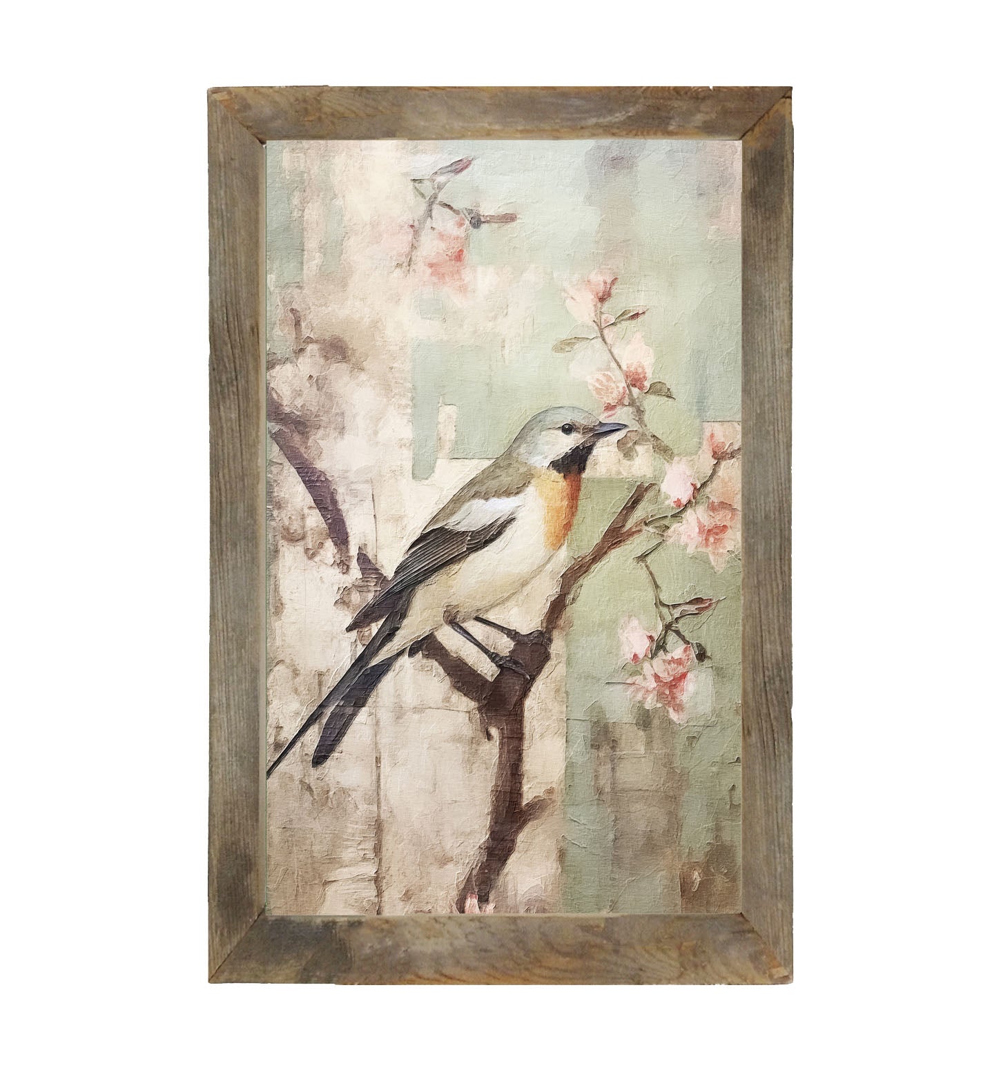 Red-breasted bird on branch - Framed Art