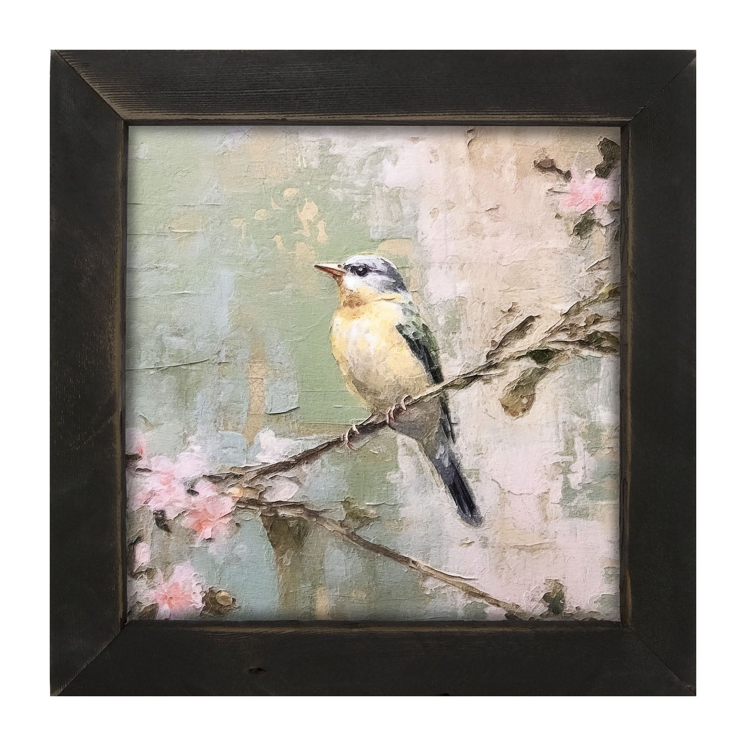 Bird sitting on cherry blossom branch - Framed art