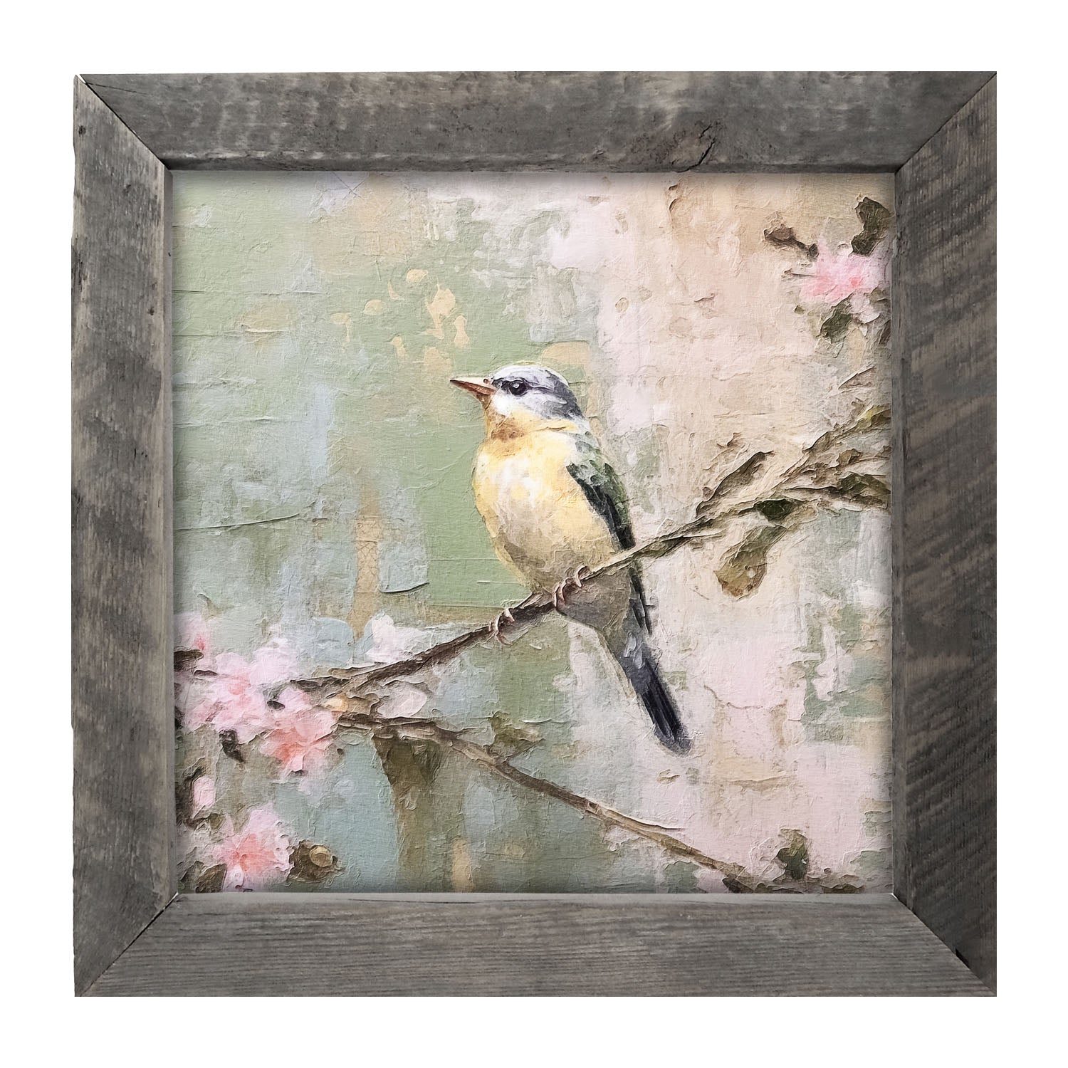 Bird sitting on cherry blossom branch - Framed art