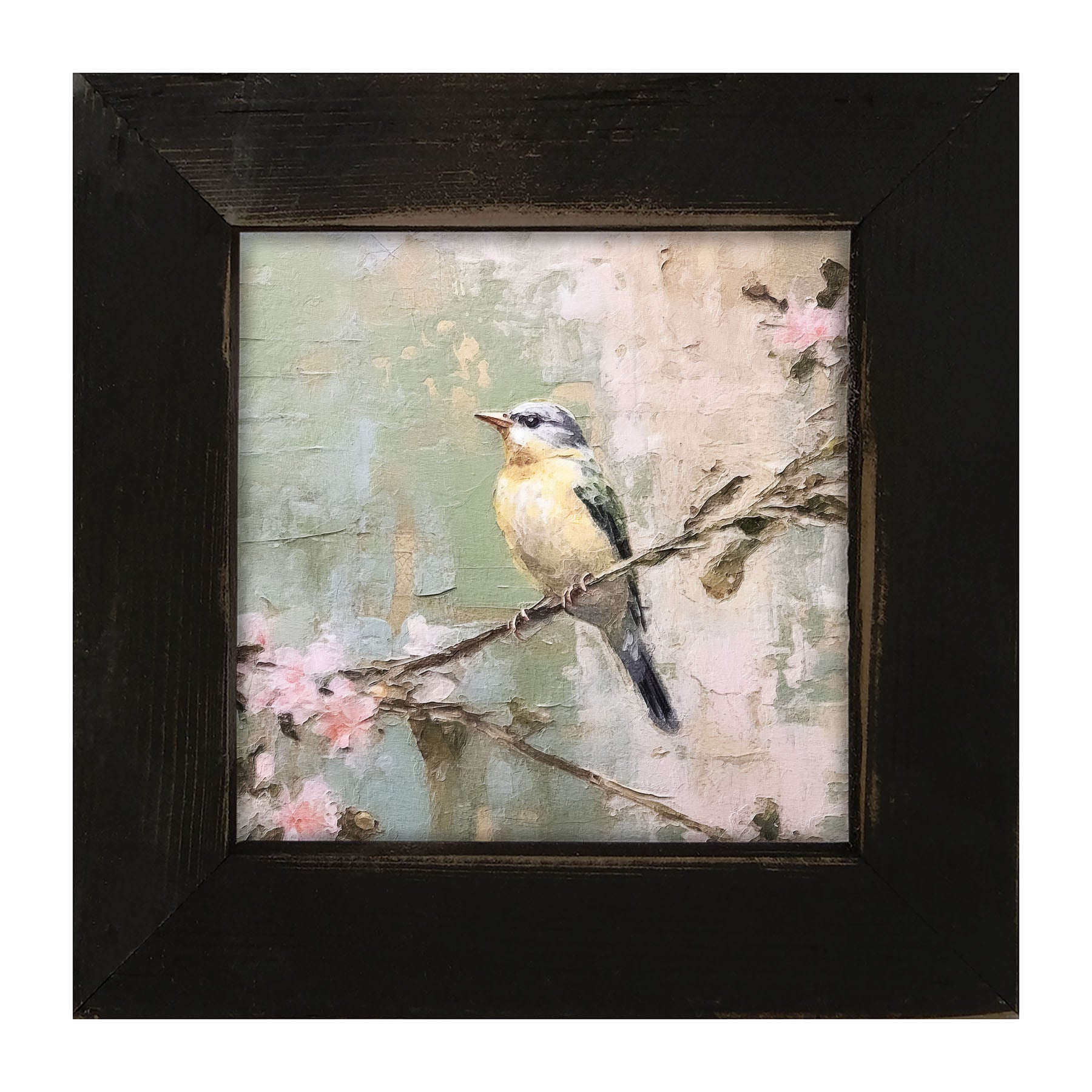 Bird sitting on cherry blossom branch - Framed art