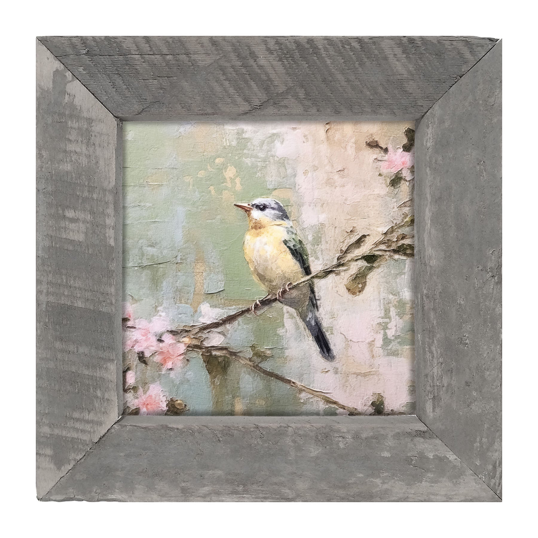 Bird sitting on cherry blossom branch - Framed art