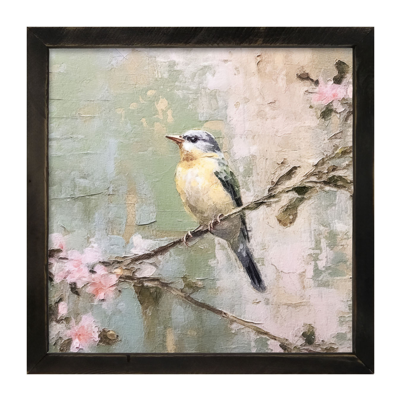 Bird sitting on cherry blossom branch - Framed art