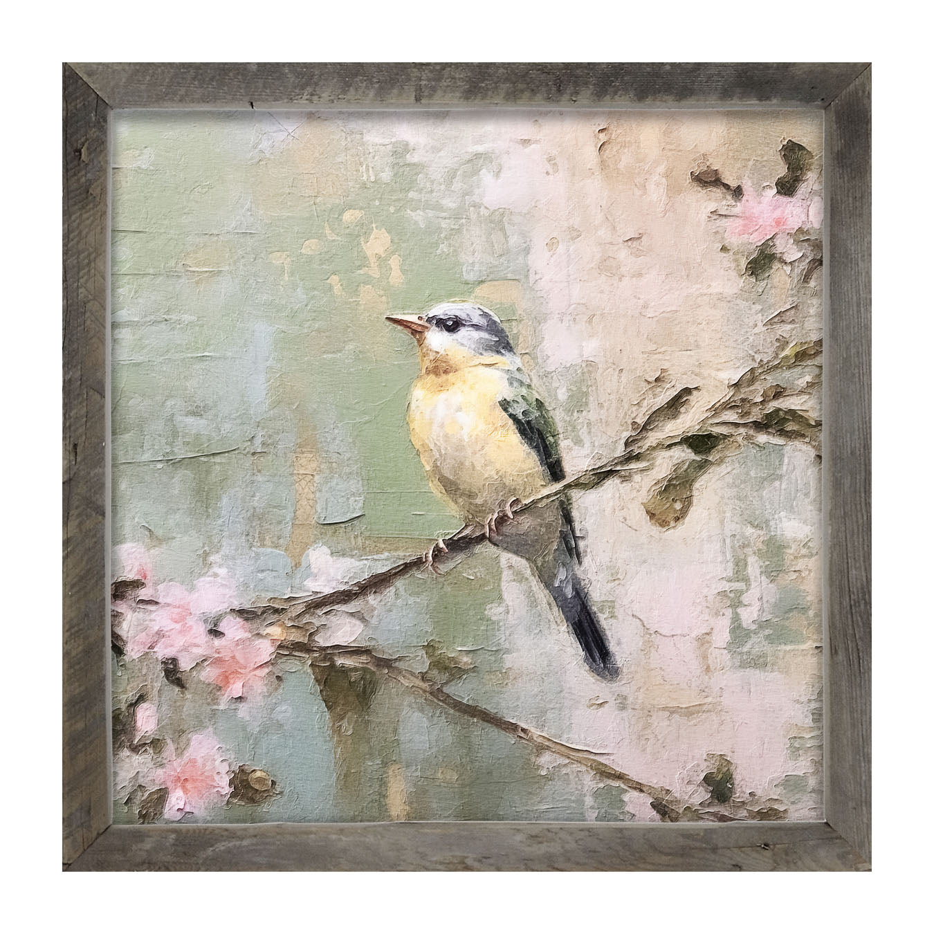 Bird sitting on cherry blossom branch - Framed art