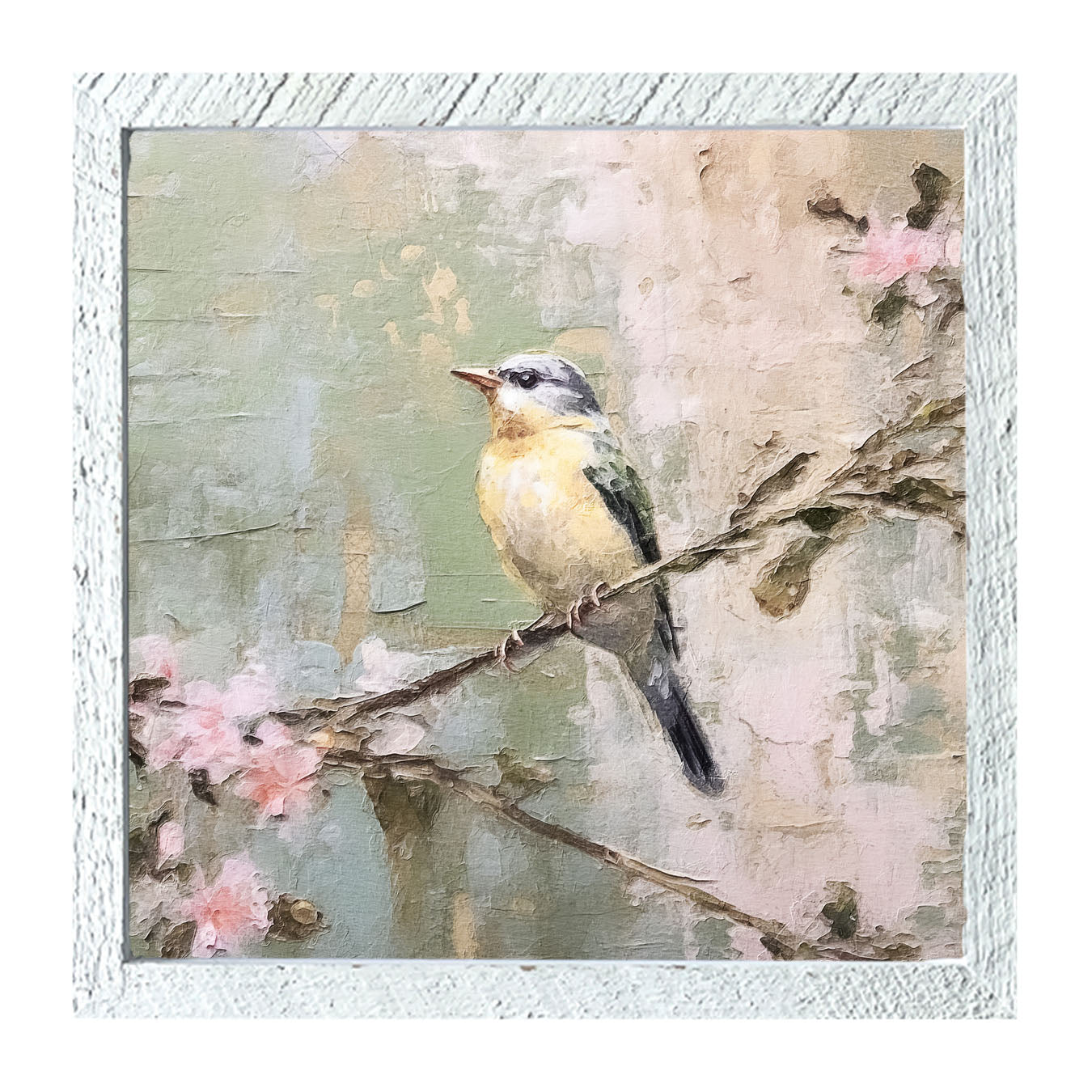 Bird sitting on cherry blossom branch - Framed art