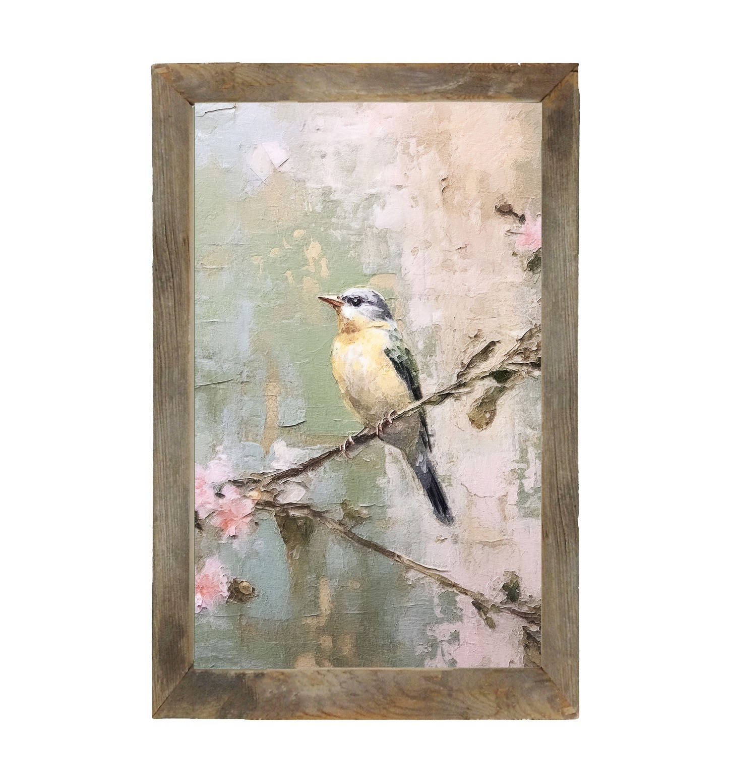 Bird sitting on cherry blossom branch - Framed art