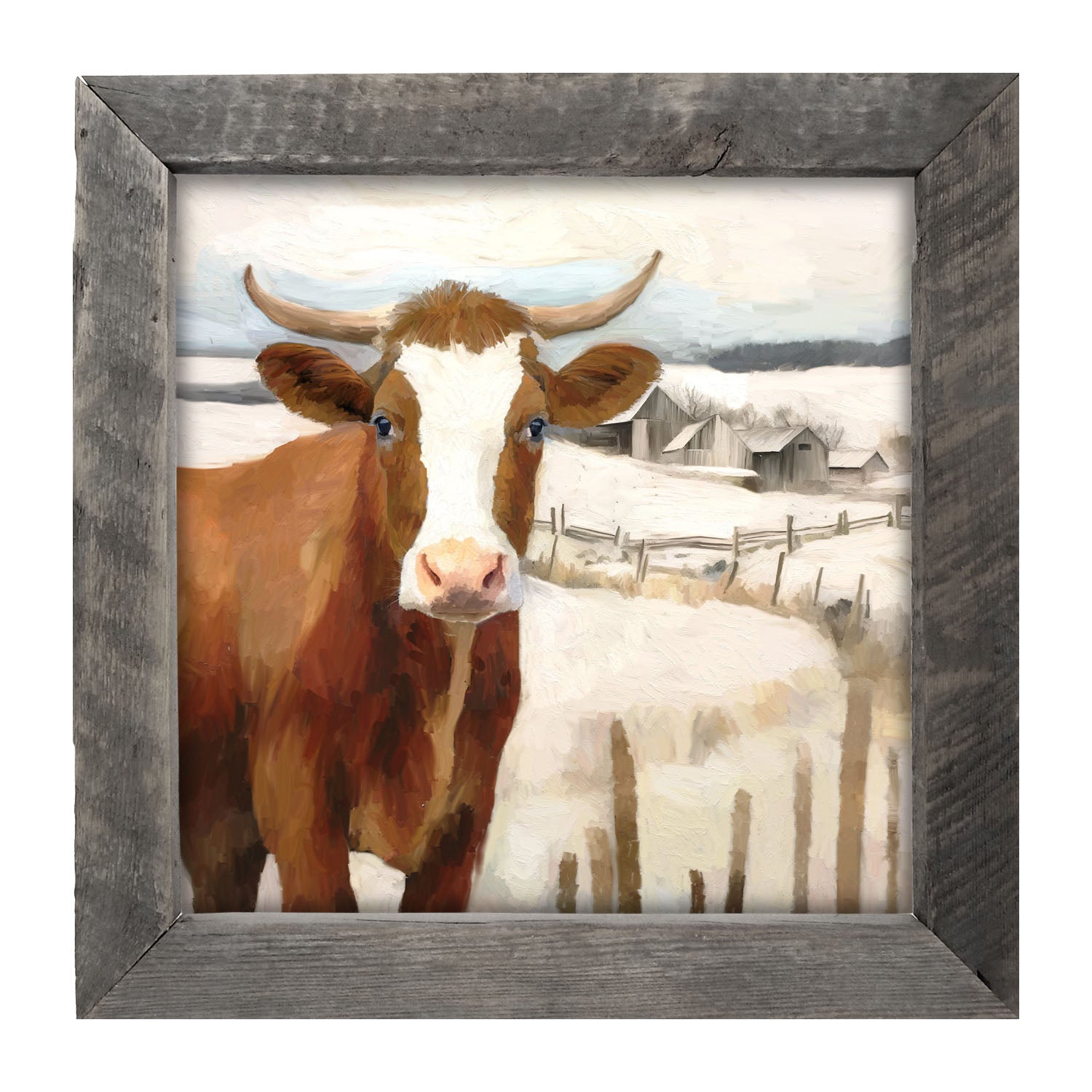 Cow near Fence - Framed Art