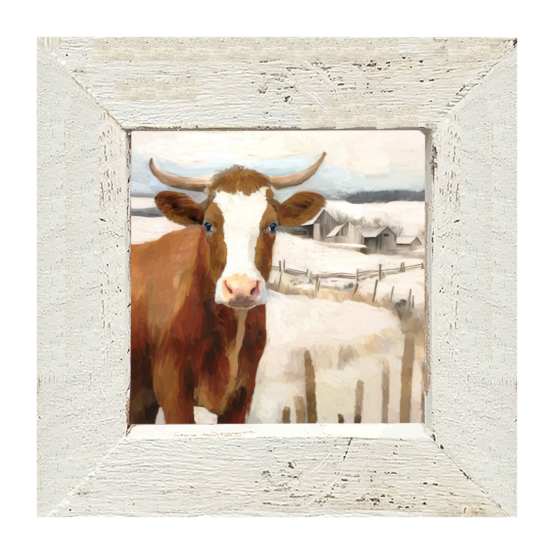 Cow near Fence - Framed Art