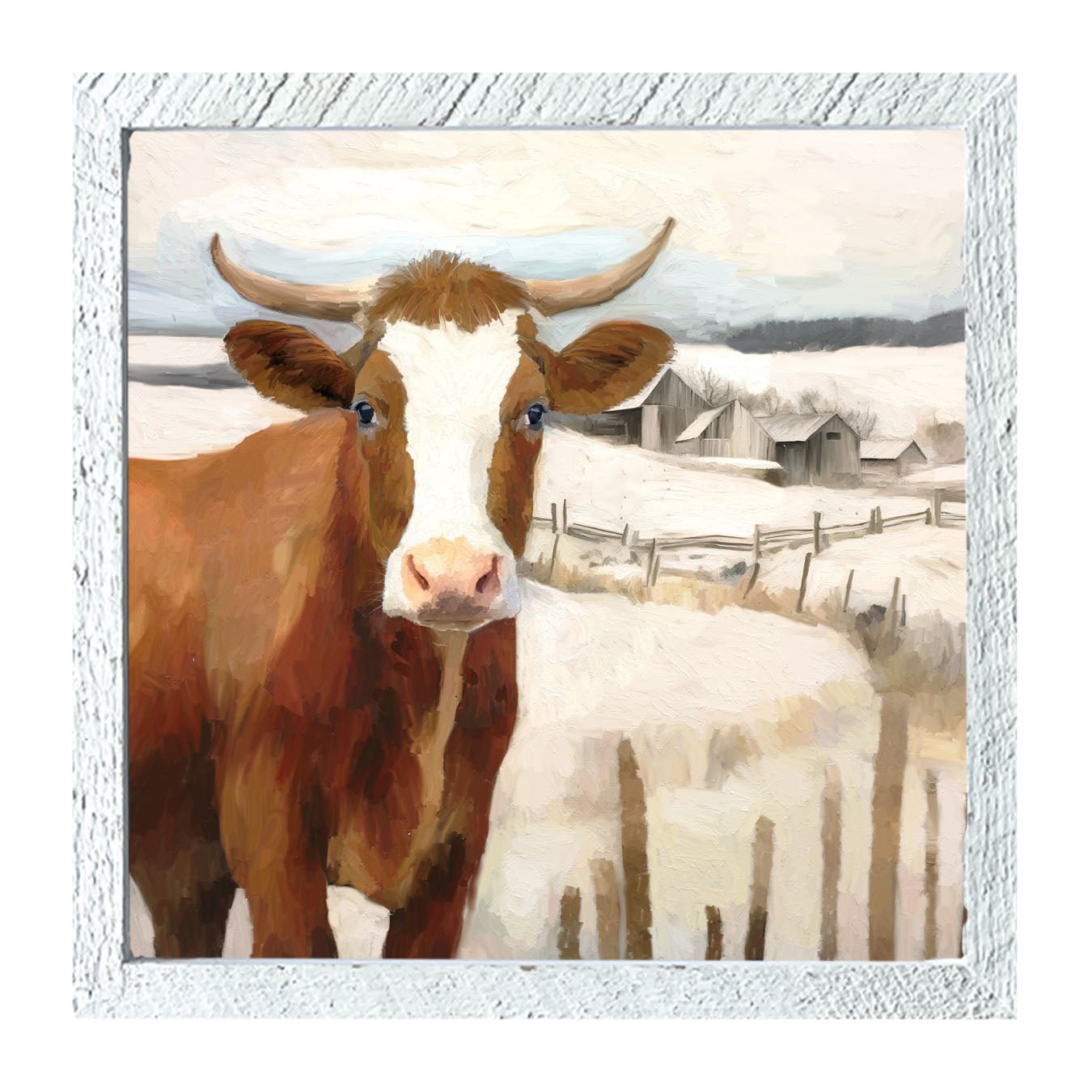 Cow near Fence - Framed Art