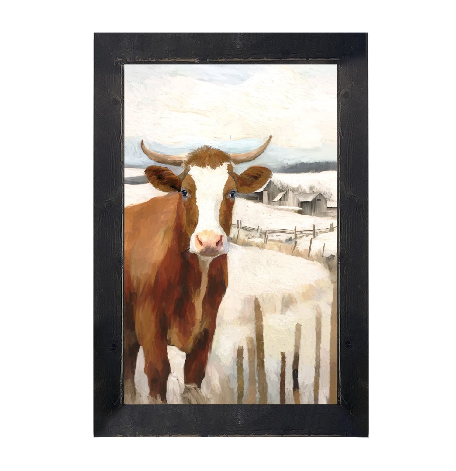 Cow near Fence - Framed Art