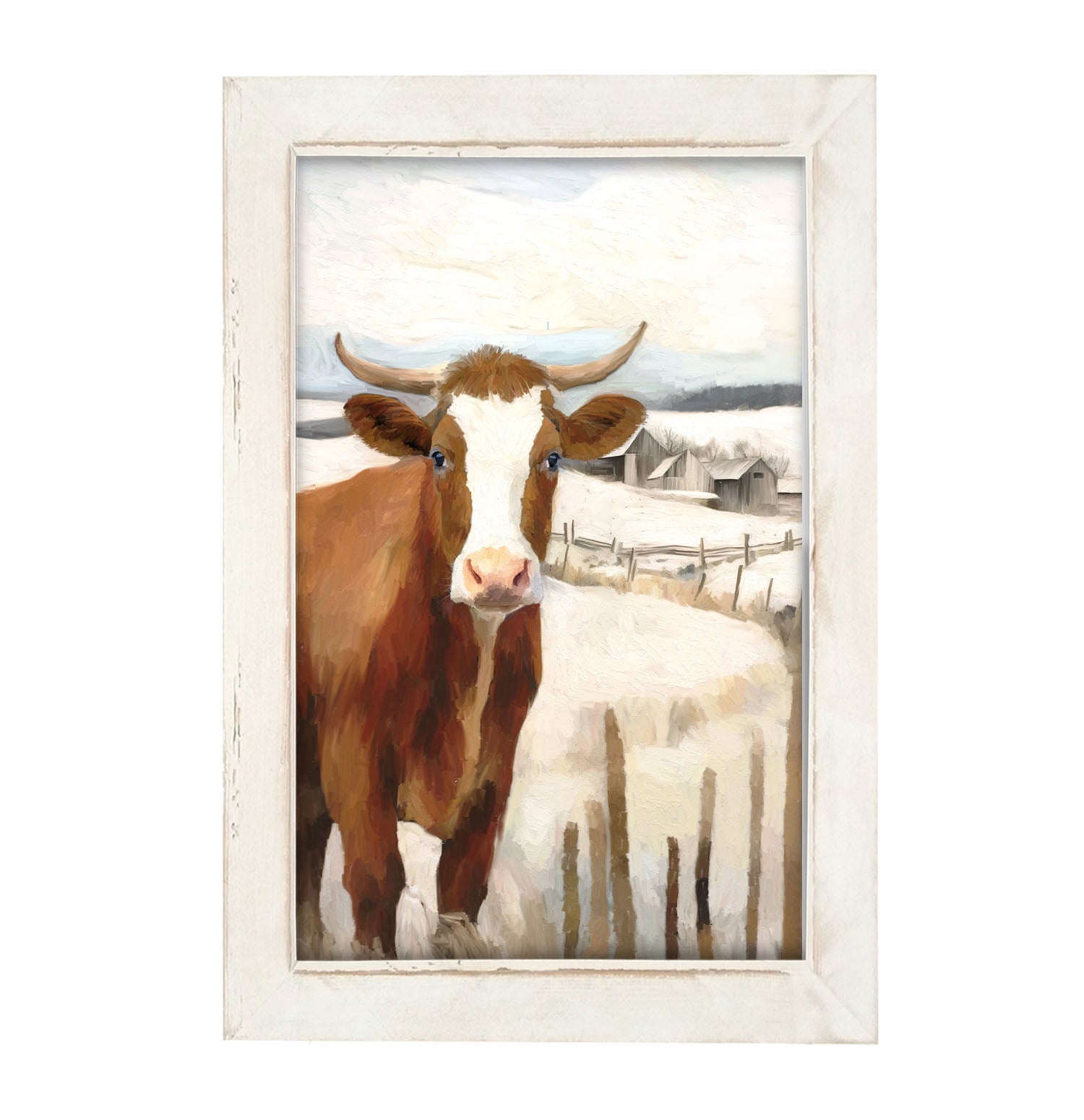 Cow near Fence - Framed Art