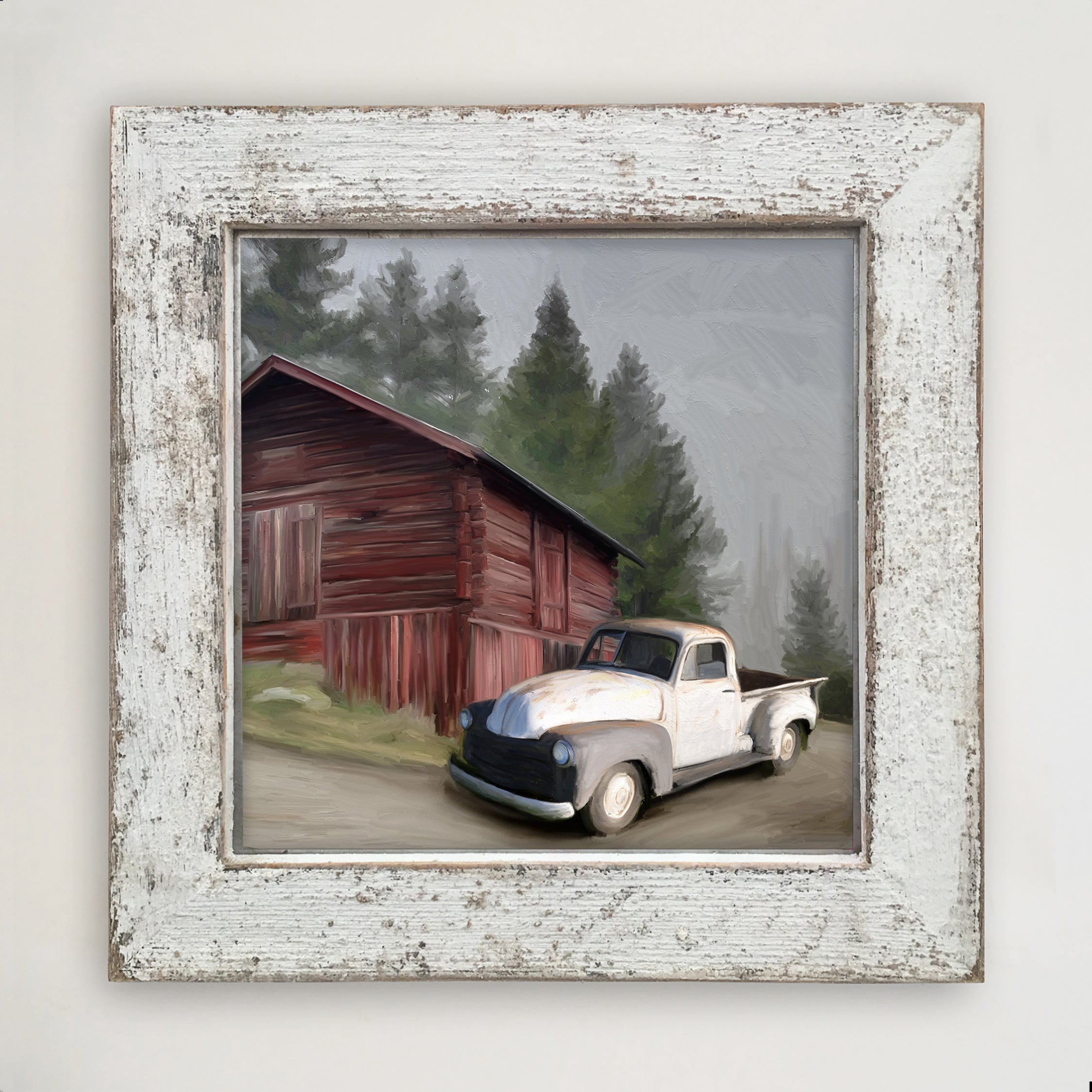 White Chevy and barn
