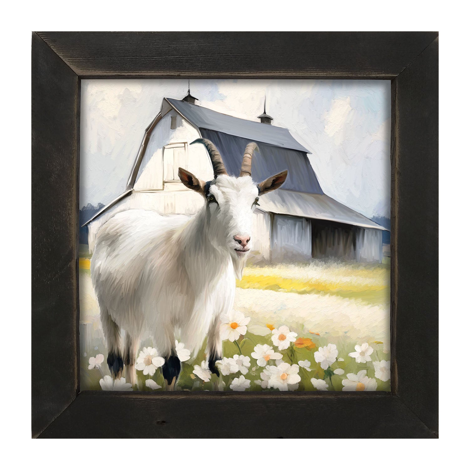 Goat in flowers - Framed art