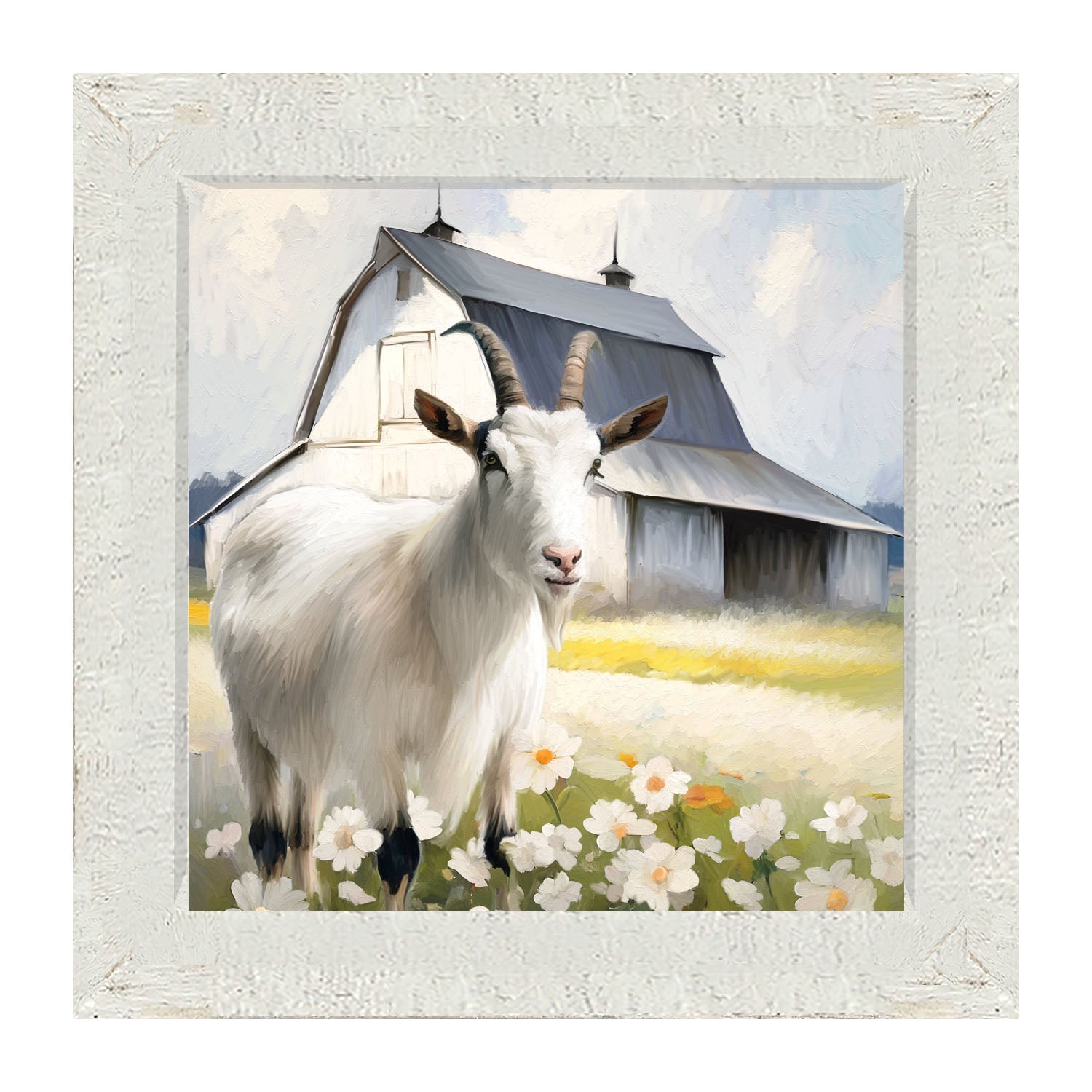 Goat in flowers - Framed art