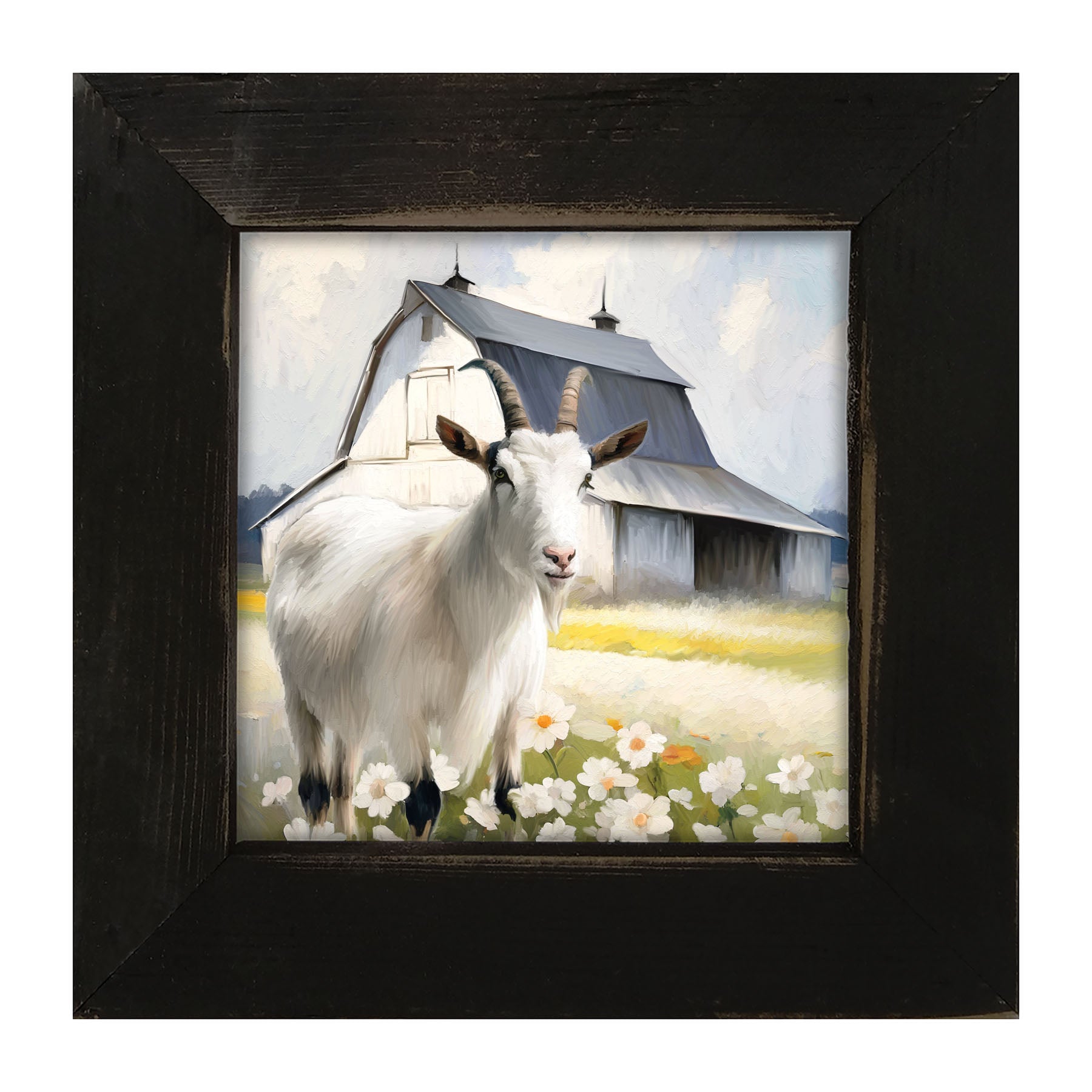 Goat in flowers - Framed art