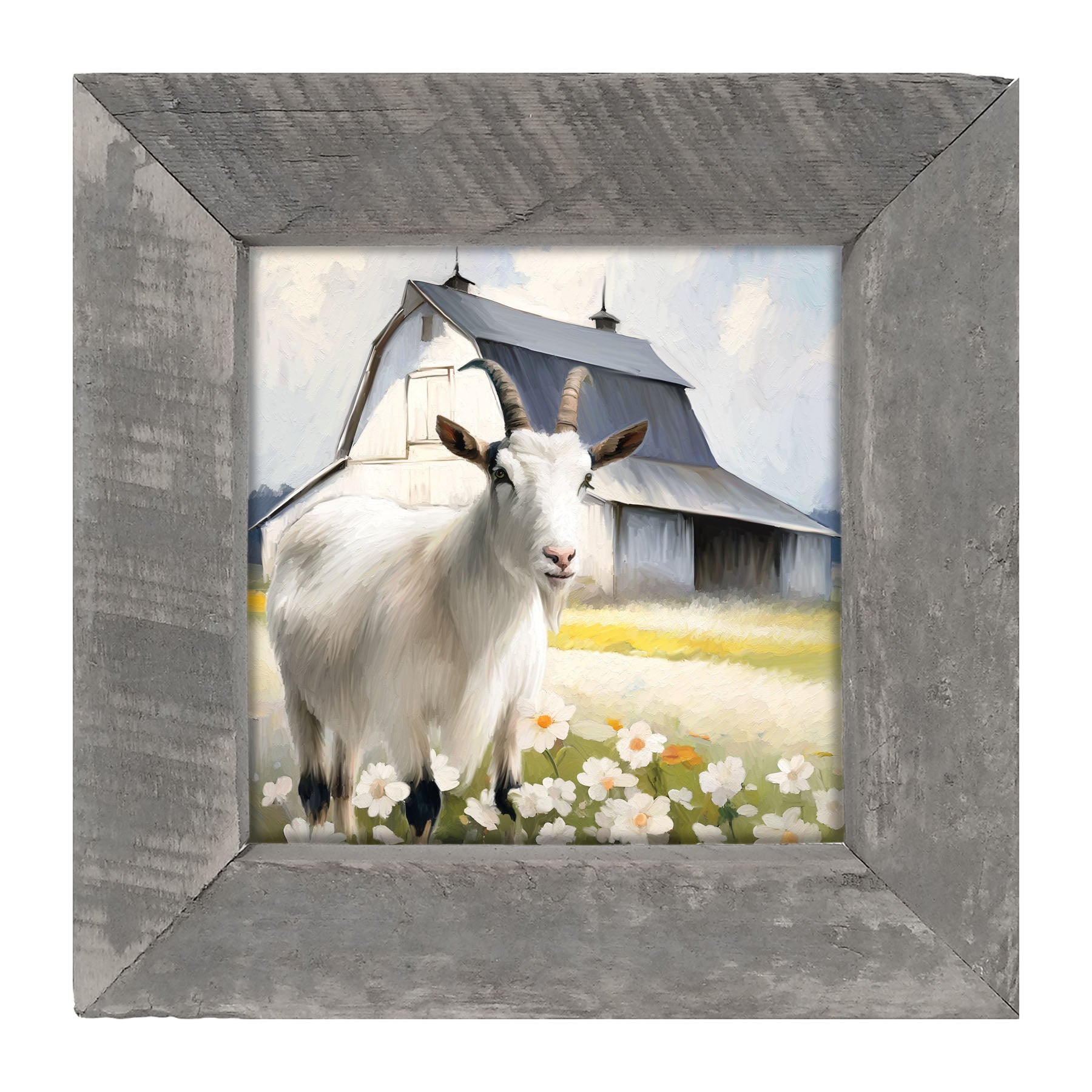 Goat in flowers - Framed art