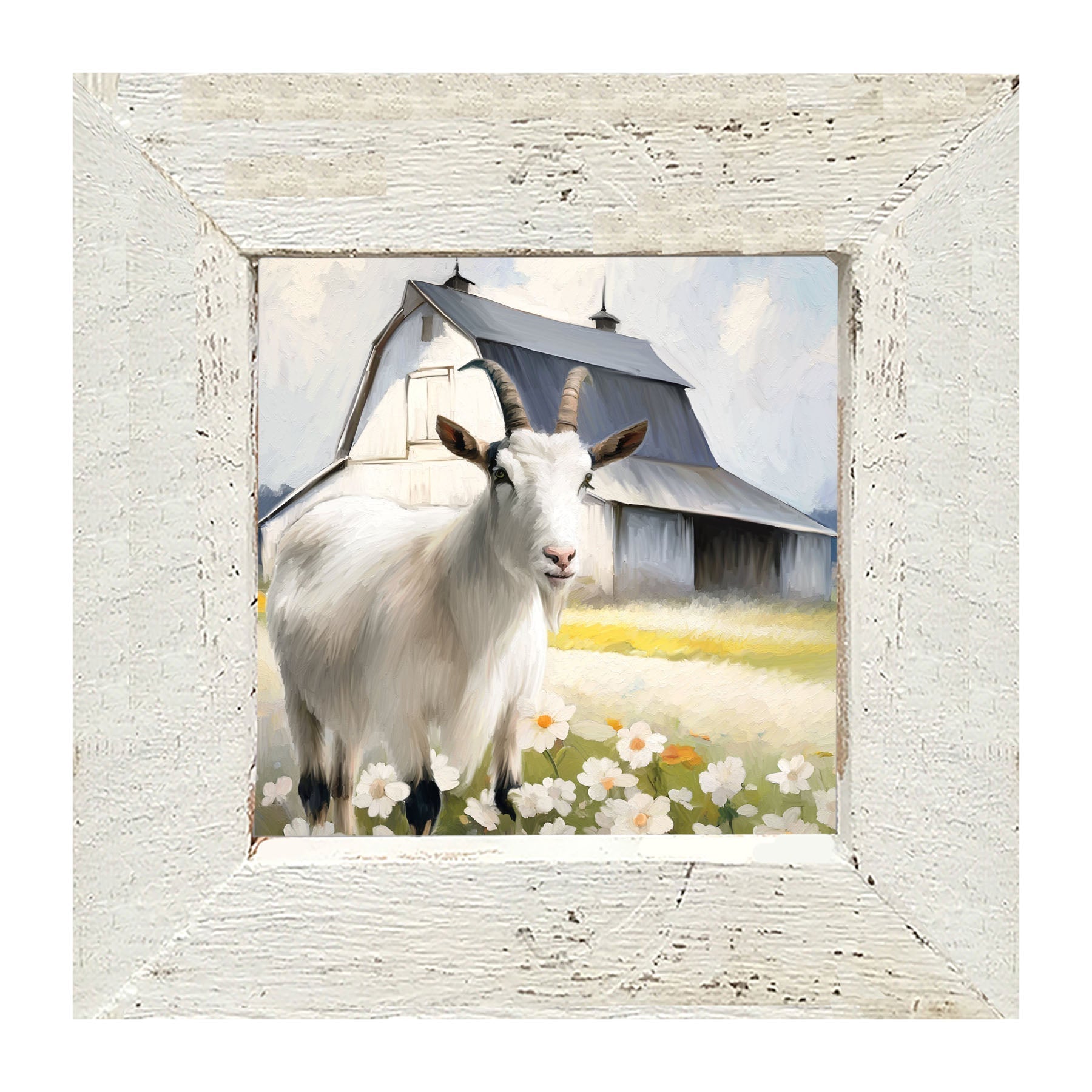 Goat in flowers - Framed art