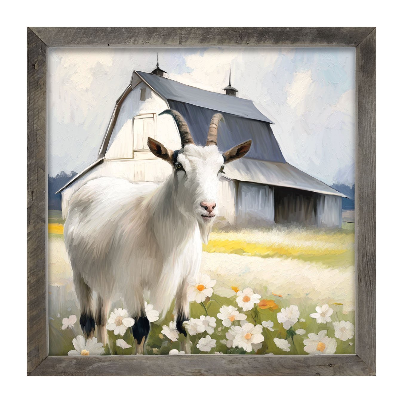 Goat in flowers - Framed art