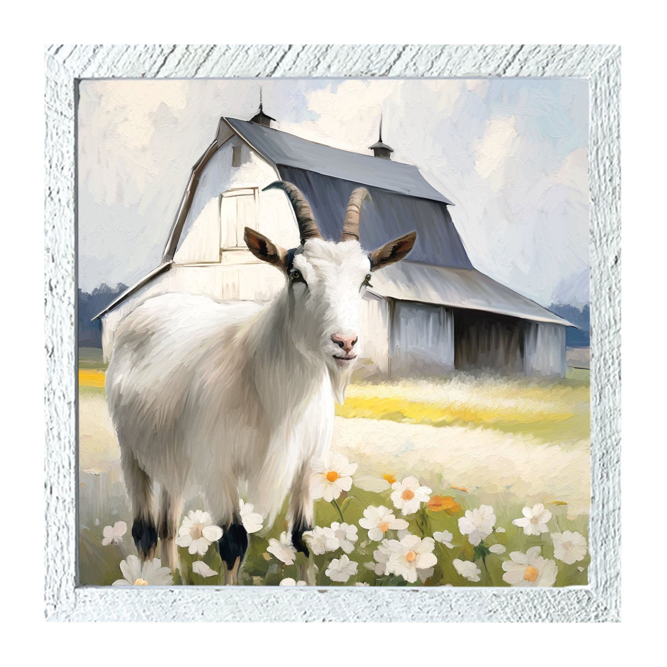 Goat in flowers - Framed art