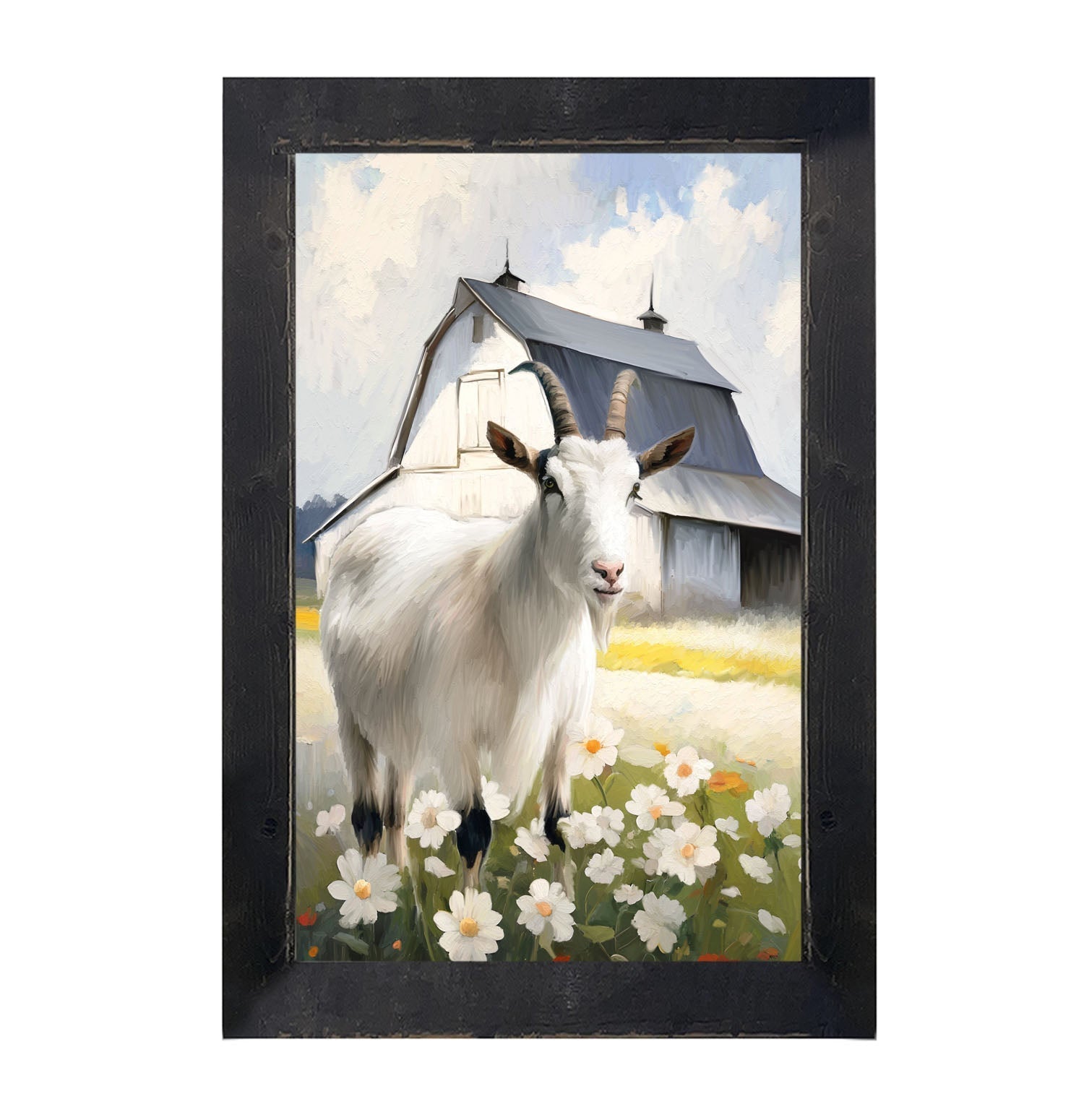 Goat in flowers - Framed art