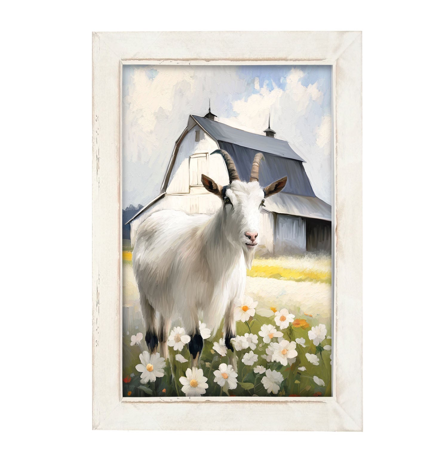 Goat in flowers - Framed art