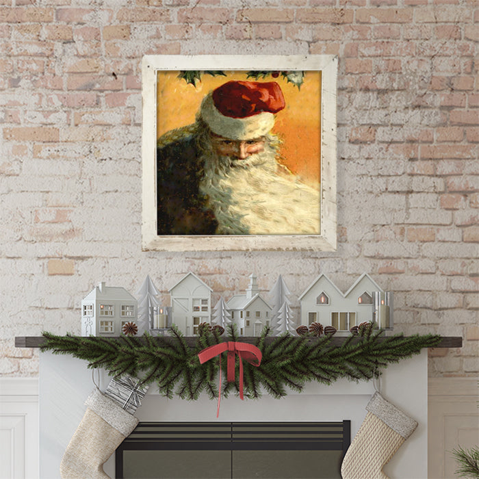 Gold Background Santa with Blowing Beard