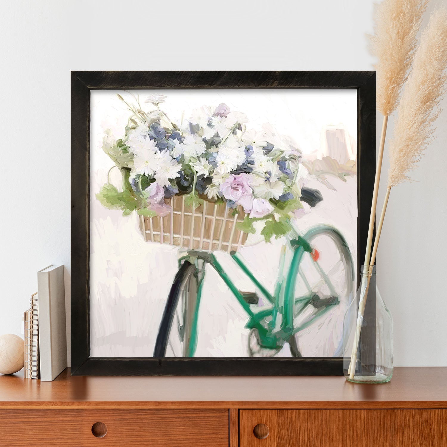 Green Bike with Flower Basket