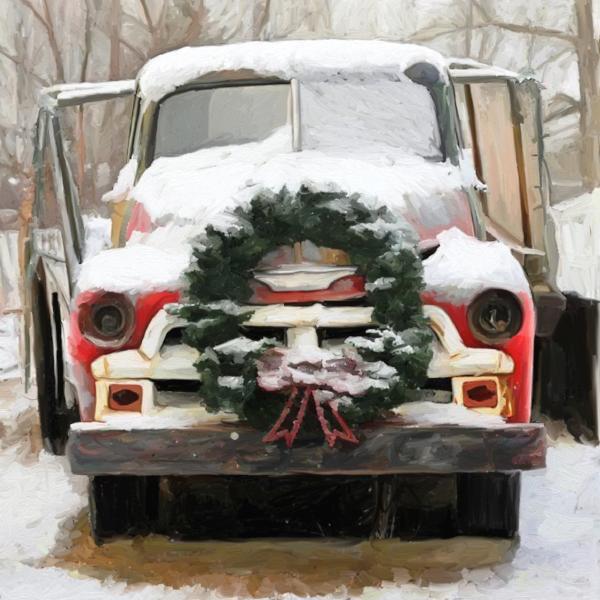 Wreath Truck with Snow
